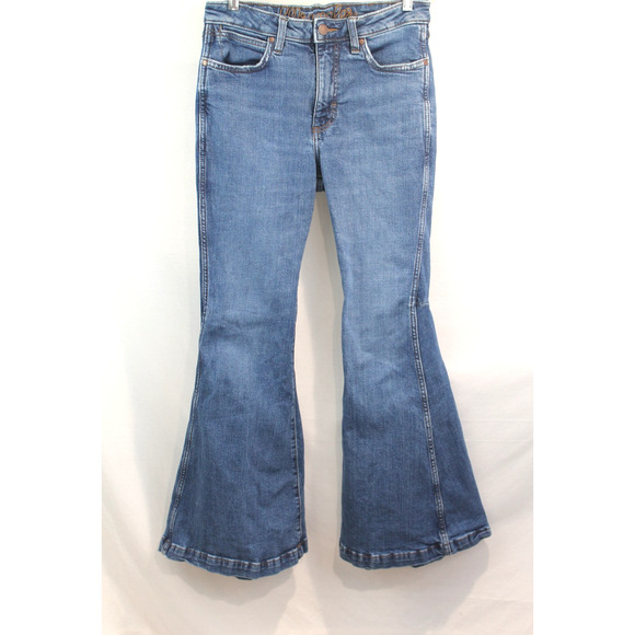 Wrangler Jeans Retro Disco Super Flare Bell Bottoms size 29 Blue Denim High Rise - Picture 1 of 12